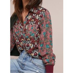 Tiny Anthropologie Women S Floral Mixed Media Long Sleeve Popover Olsen Shirt